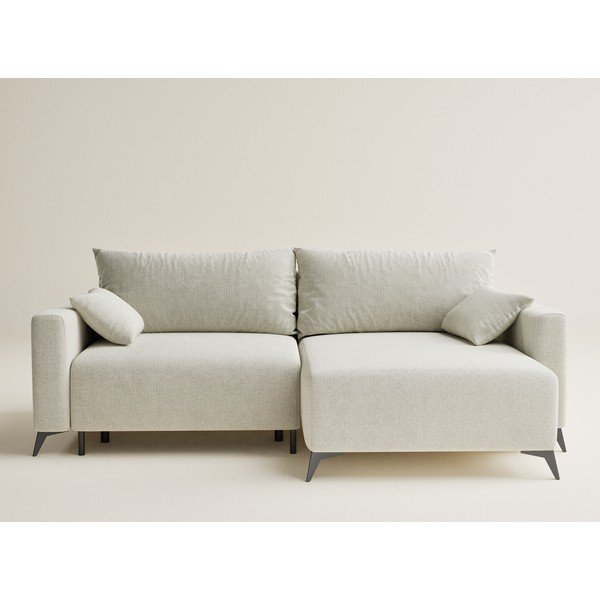 Kremno bela raztegljiva/s prostorom za shranjevanje kotna sedežna garnitura iz šenilje (desni kot/z ležalnikom) Leon – Maison de Rêve-image-2