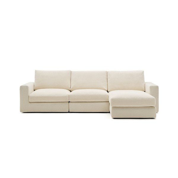 Bež kotna sedežna garnitura iz šenilje (desni kot/z ležalnikom) Alea – Kave Home