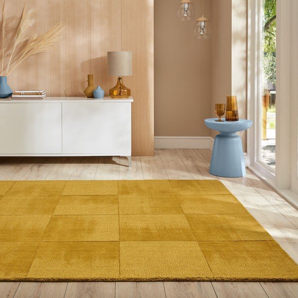Oker rumena ročno tkana volnena preproga 160x230 cm Demi Check Ombre – Flair Rugs-image-1