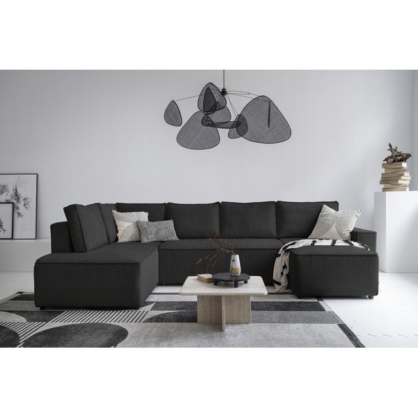 Antracitno siva raztegljiva kotna sedežna garnitura iz rebrastega žameta (levi kot/v obliki črke "U") Brave Dave – Miuform-image-3