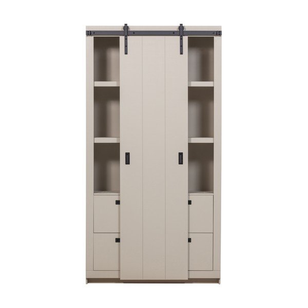 Sivo-bež omarica iz masivnega bora z drsnimi vrati 122x230x37 cm Slide – vtwonen-image-1