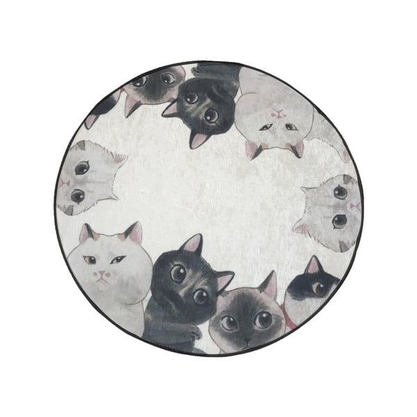 Belo-siva kopalniška preproga Lismo Cats, ⌀ 100 cm