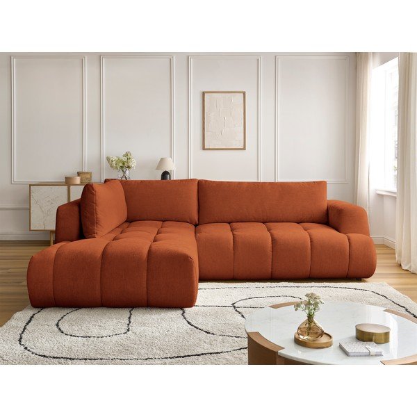 Opečnato oranžna raztegljiva/s prostorom za shranjevanje kotna sedežna garnitura (levi kot/v obliki črke L) Fuji – Bobochic Paris-image-1