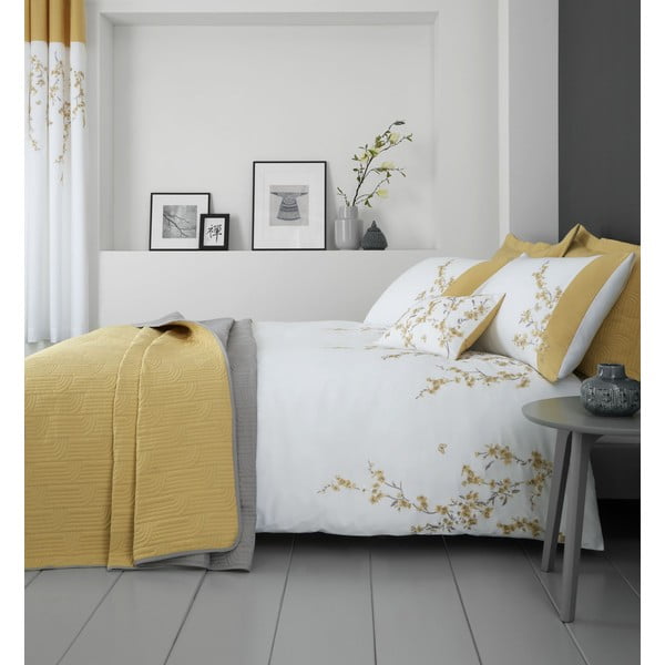 Bela in rumena posteljnina Catherine Lansfield Izvezeno cvetje, 200 x 200 cm-image-1