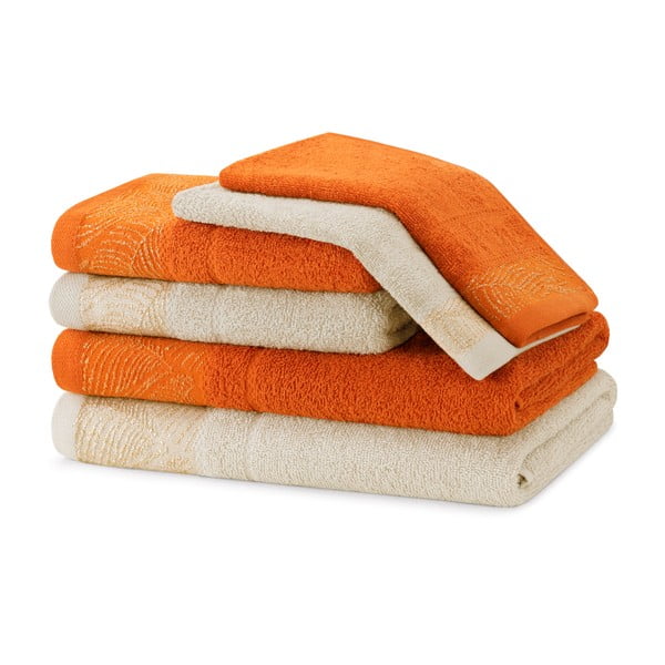 Oranžni/bež frotirni bombažni komplet brisač 6 ks Bellis – Restilo
