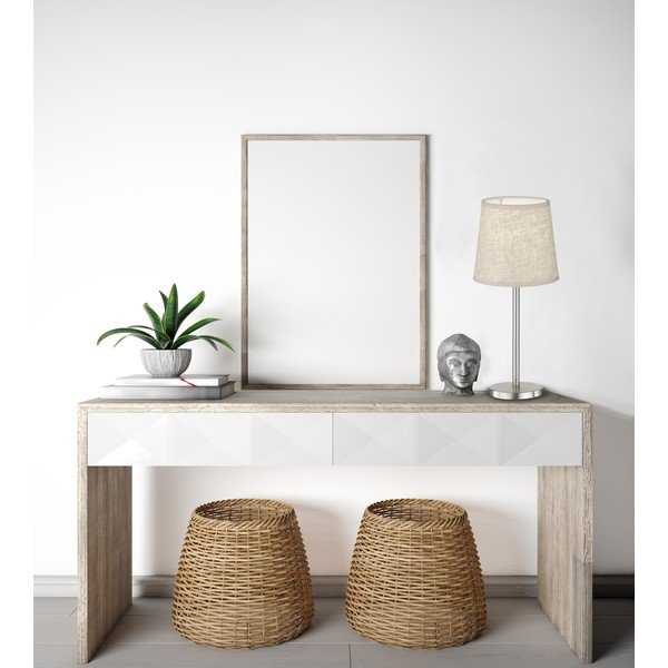 Bež-srebrna namizna svetilka s tekstilnim senčilom (višina 30 cm) Eve – Fischer & Honsel-image-1