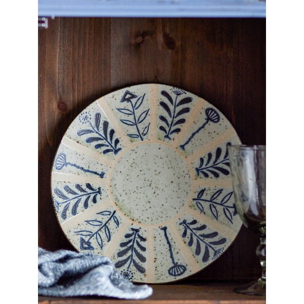 Svetlo moder in kremno bel lončen krožnik ø 21 cm Leonie – Bloomingville-image-2