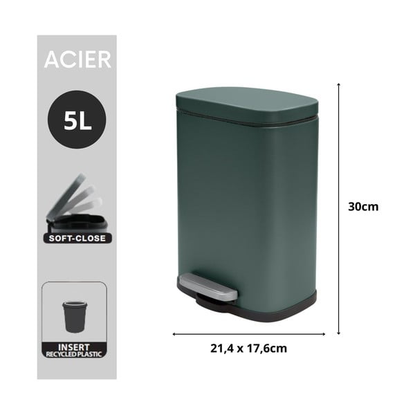 Temno zelen jeklen koš za smeti s pedalom 5 l Akira – Spirella-image-2