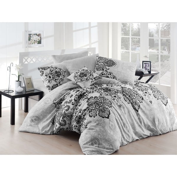 Siva posteljnina z rjuho za zakonsko posteljo Nazenin Home Luxury Grey, 200 x 220 cm