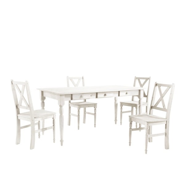 Komplet 4 belih lesenih jedilnih stolov in mize Støraa Normann, 160 x 80 cm