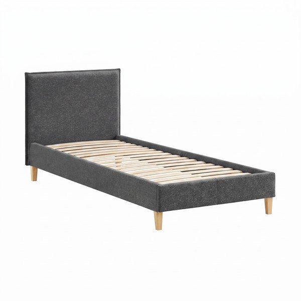 Temno siva oblazinjena postelja z letvenim dnom 90x200 cm Tina – Ropez