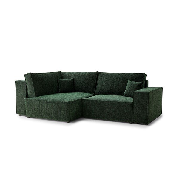 Temno zelena raztegljiva/s prostorom za shranjevanje kotna sedežna garnitura iz šenilje (levi kot/v obliki črke L) Tonga – Maison de Rêve