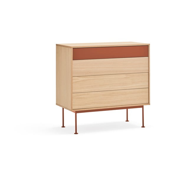 Opečnato rdeča komoda s hrastovim furnirjem Teulat Yoko-image-2