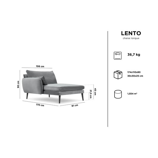 Petrolej moder žametni ležalnik s črnimi nogami Kooko Home Lento, levi kot-image-4