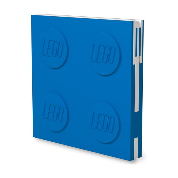 Modra kavdratna beležnica z gel pisalom LEGO®, 15,9 x 15,9 cm