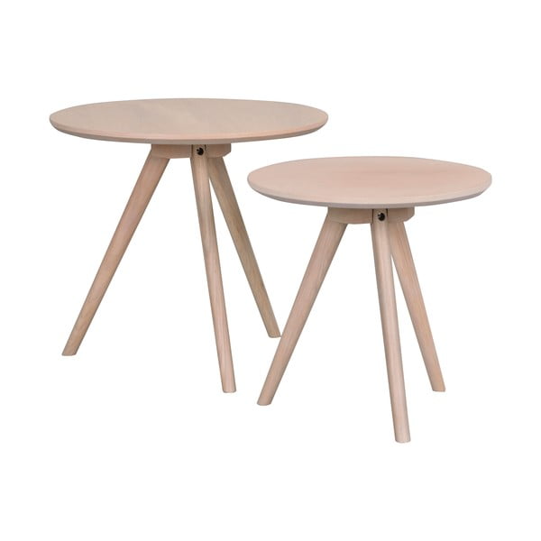 Okrogle stranske mizice v kompletu 2 ks iz masivnega hrasta ø 50 cm Yumi – Rowico