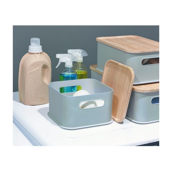 Siva škatla za shranjevanje s pokrovom iz pavlovnije iDesign Eco Handled, 21,3 x 21,3 cm-image-4