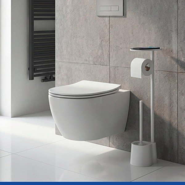 Belo plastično stojalo za WC papir z WC ščetko Albella – Wenko-image-1