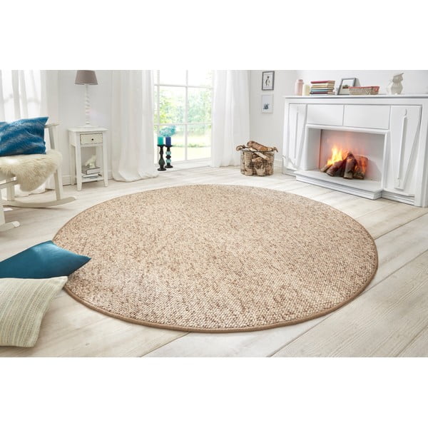 Svetlo rjava okrogla preproga ø 200 cm Wolly – BT Carpet-image-1