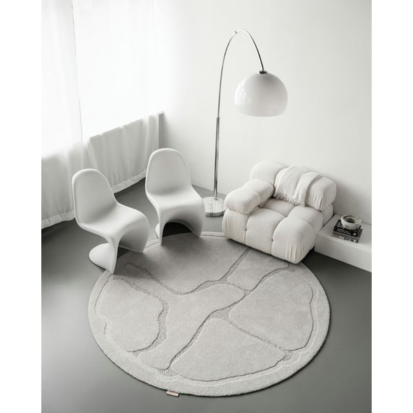 Svetlo siva volnena okrogla preproga ø 133 cm Morphic Organica – Agnella-image-1