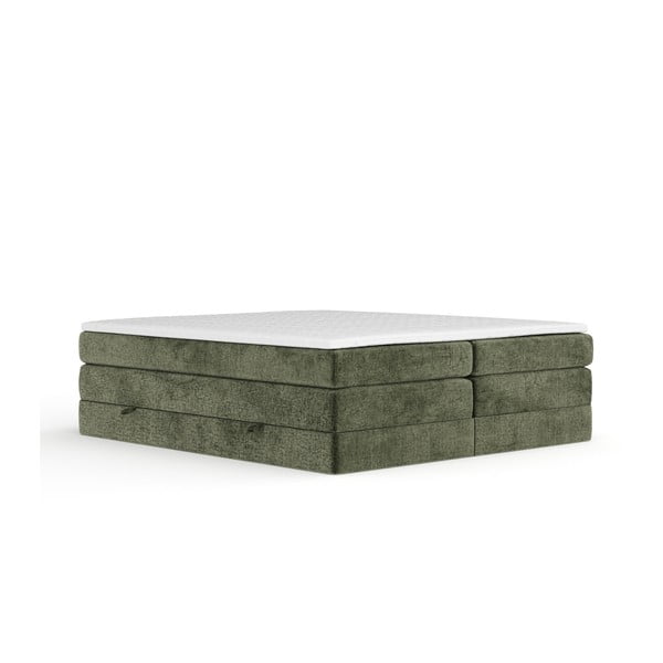 Temno zelena boxspring postelja s prostorom za shranjevanje in brez vzglavja 160x200 cm Juniper – Maison de Rêve