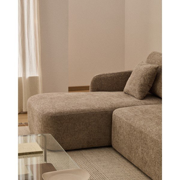Sivorjava raztegljiva kotna sedežna garnitura iz šenilje (levi kot/z ležalnikom) Laira – Kave Home-image-4