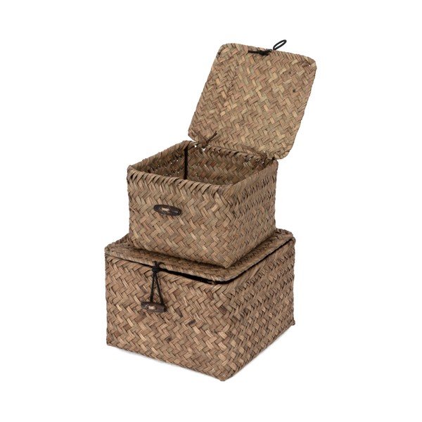 Komplet 2 temno rjavih košar za shranjevanje iz trsja Compactor Lidwhite-image-2