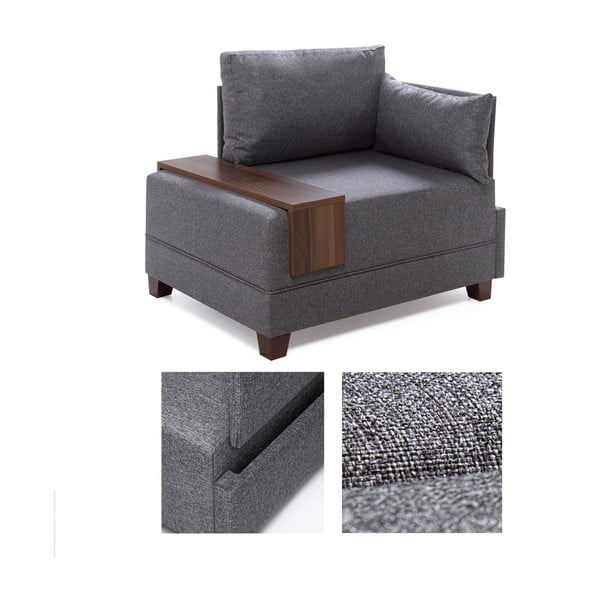 Siv fotelj z naslonom za roke na desni strani in odlagalno desko Balcab Home Martha-image-2