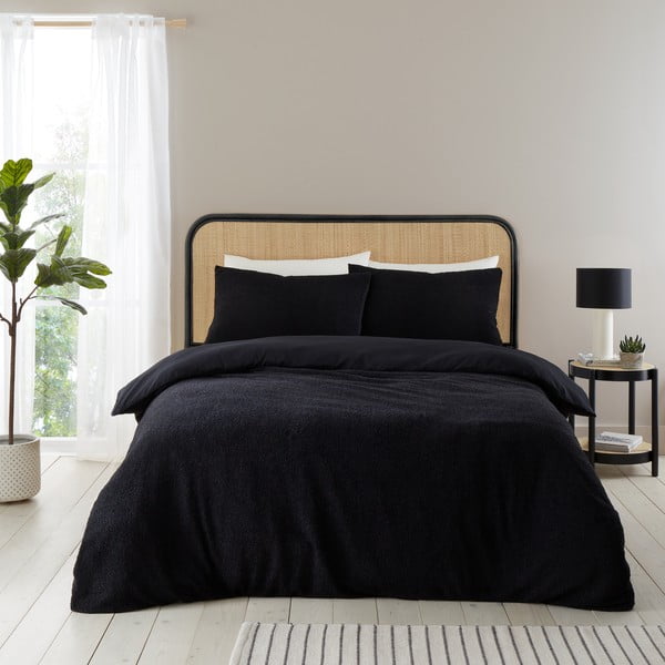Črna bouclé podaljšana posteljnina za zakonsko posteljo 230x220 cm Cosy – Catherine Lansfield
