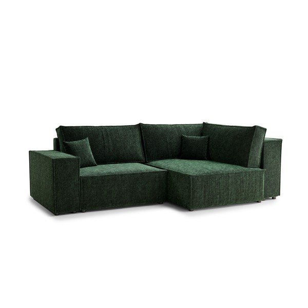Temno zelena raztegljiva/s prostorom za shranjevanje kotna sedežna garnitura iz šenilje (desni kot/v obliki črke L) Tonga – Maison de Rêve