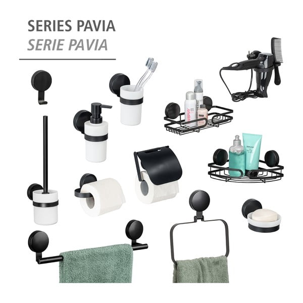 Črna kotna polica za kopalnico Wenko Static-Loc® Pavia, širina 27 cm-image-2