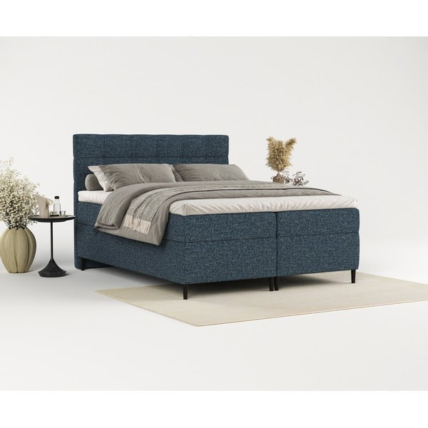 Temno modra boxspring postelja s prostorom za shranjevanje 140x200 cm Urbaneo – Maison de Rêve-image-1