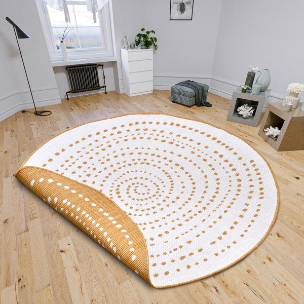 Oker/bela okrogla zunanja preproga ø 200 cm Bali - NORTHRUGS-image-1