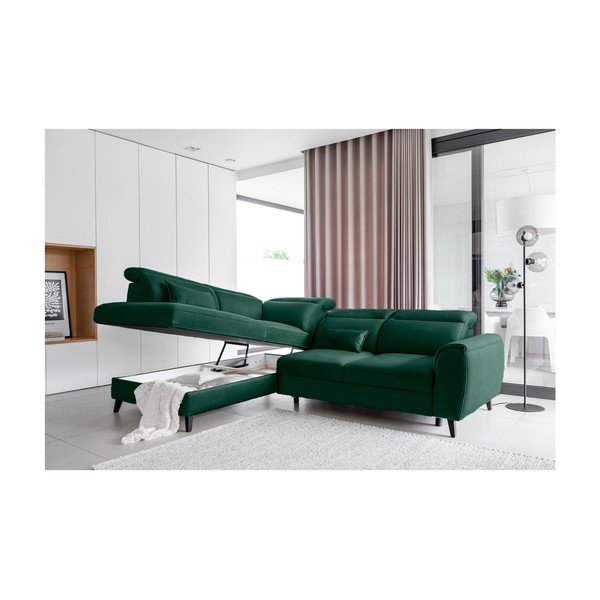 Zelena žametna raztegljiva/s prostorom za shranjevanje kotna sedežna garnitura (levi kot/v obliki črke L) Noble – ELTAP-image-3