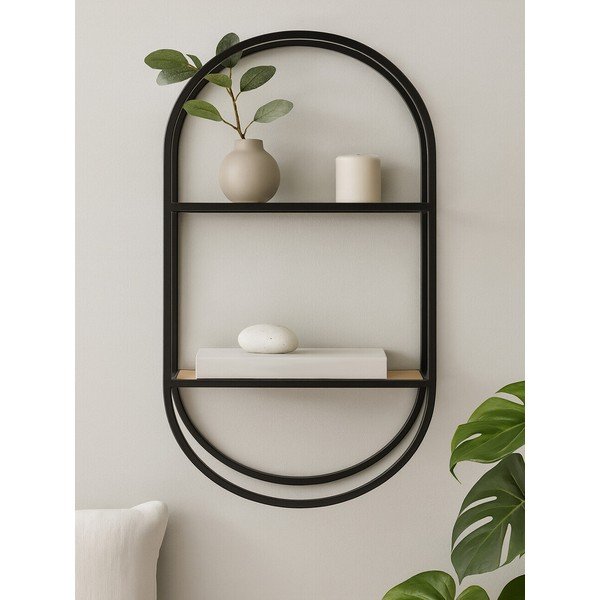 Črna/v naravni barvi večnivojska kovinska polica 35 cm Mataram – Premier Housewares-image-2