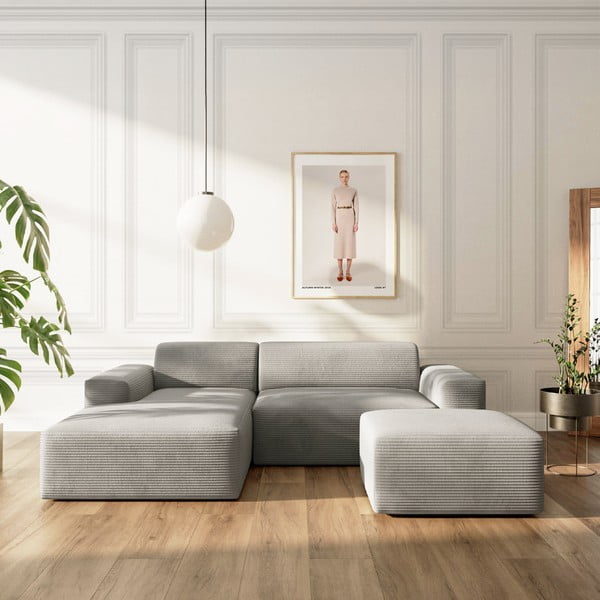 Siva kotna sedežna garnitura iz rebrastega žameta (levi kot/z ležalnikom) Villet – Rodier-image-1