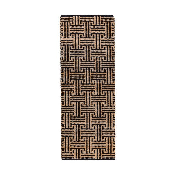 Ročno tkan tekač iz mešanice jute v črni in naravni barvi 80x230 cm Meander Jute – Flair Rugs