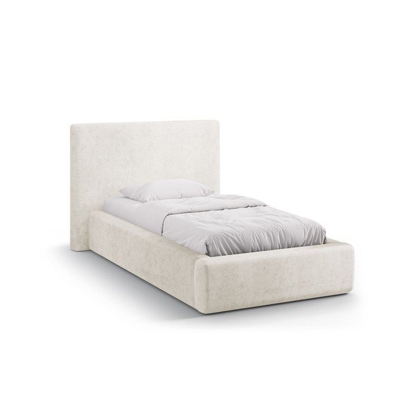 Kremno bela oblazinjena postelja s prostorom za shranjevanje in z letvenim dnom 90x200 cm Amy – Micadoni 
