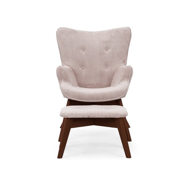 Svetlo rožnat fotelj z naslonjalom za noge iz rebrastega žameta Niko – Ropez-image-3