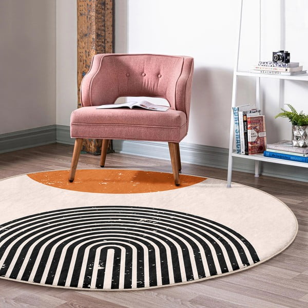 Oranžna/kremno bela pralna okrogla preproga primerna za robotski sesalnik ø 100 cm Comfort – Mila Home-image-1