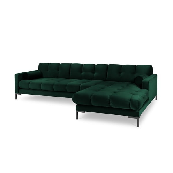 Temno zelena žametna kotna sedežna garnitura Cosmopolitan Design Bali, desni kot-image-2