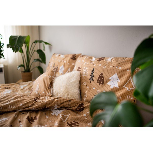 Rjava bombažna posteljnina Cotton House Trees, 140 x 200 cm-image-2