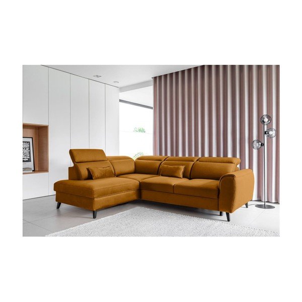 Rumena žametna raztegljiva/s prostorom za shranjevanje kotna sedežna garnitura (levi kot/v obliki črke L) Noble – ELTAP-image-1