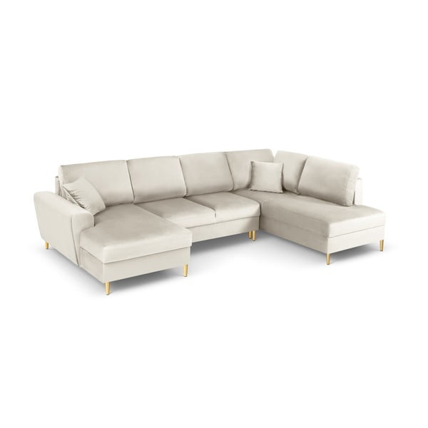 Bež žametna raztegljiva kotna sedežna garnitura s prostorom za shranjevanje (desni kot/v obliki črke "U") Kyoto – Cosmopolitan Design-image-1
