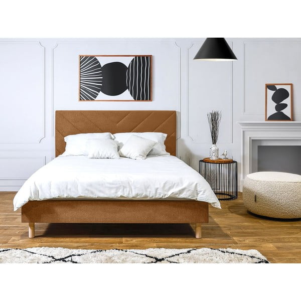 Oranžna oblazinjena zakonska postelja z letvenim dnom 160x200 cm Romane – Bobochic Paris-image-3