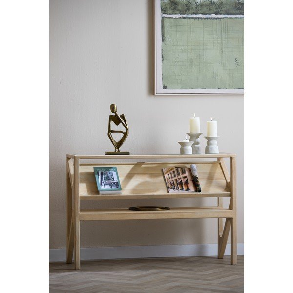 Stranska mizica s stekleno mizno ploščo v svetli naravni barvi 41x119 cm Yuki – Light & Living-image-1