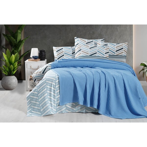 Modro bombažno pregrinjalo 220x240 cm Waffle – Mila Home