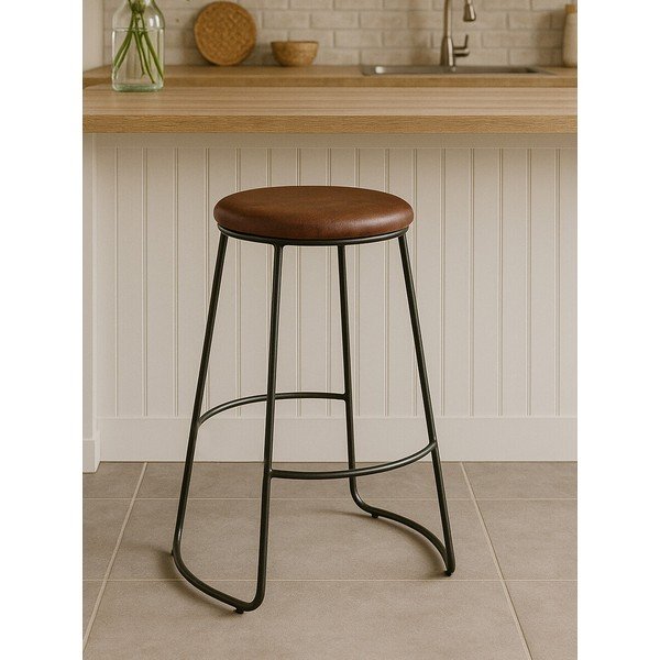 Črn/rjav oblazinjen barsko stol (višina sedeža 64 cm) Brixton – Premier Housewares-image-1
