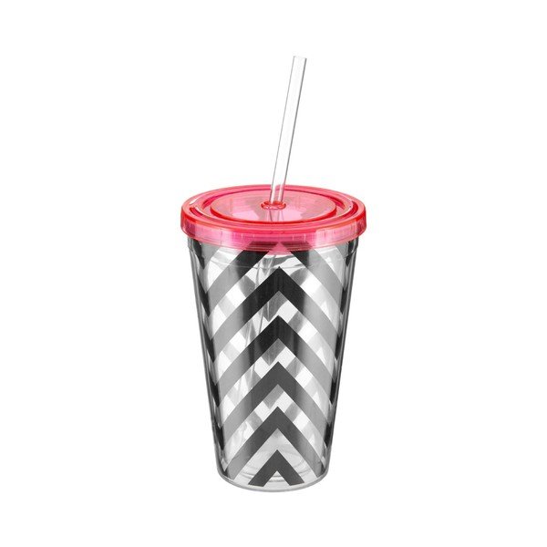 Črtasta skodelica z rožnatim pokrovom Premier Housewares Chevron, 450 ml-image-1
