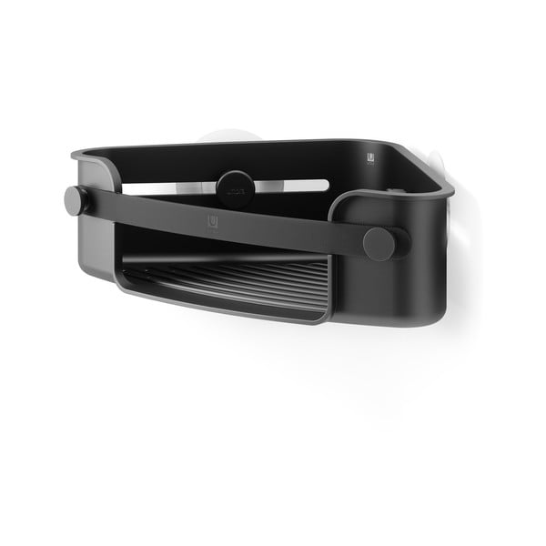 Črna plastična kopalniška polica z namestitvijo brez vrtanja/kotna Flex Adhesive – Umbra